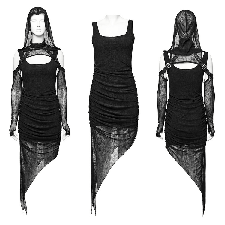 Edgy Hooded Wasteland Two-Piece Dress with Mesh Details - image 3