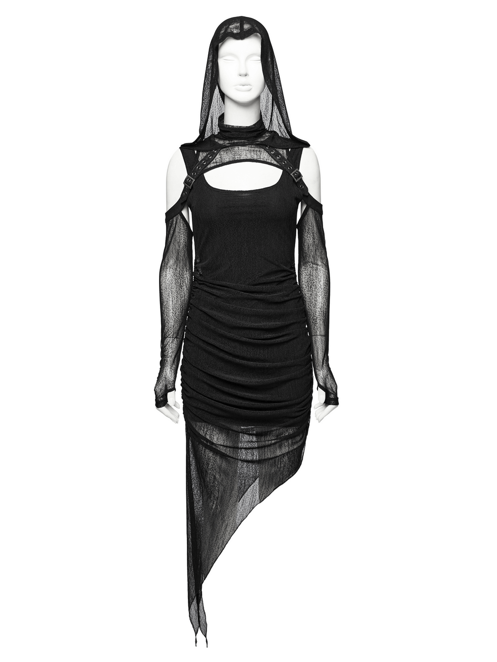 Edgy Hooded Wasteland Two-Piece Dress with Mesh Details - image 4