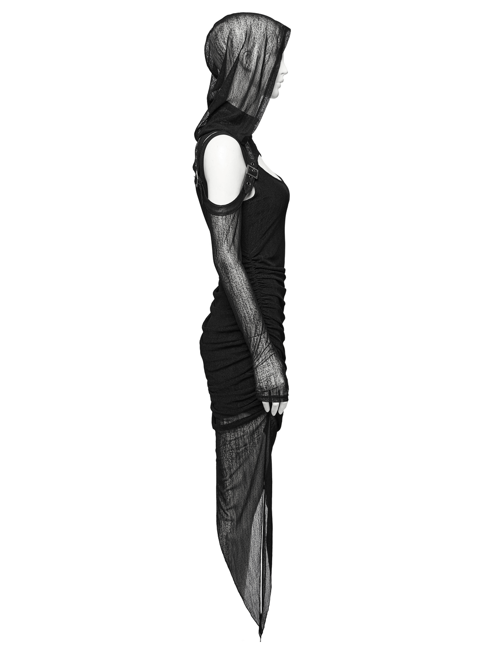 Edgy Hooded Wasteland Two-Piece Dress with Mesh Details - image 6