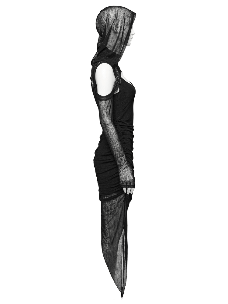 Edgy Hooded Wasteland Two-Piece Dress with Mesh Details - image 6