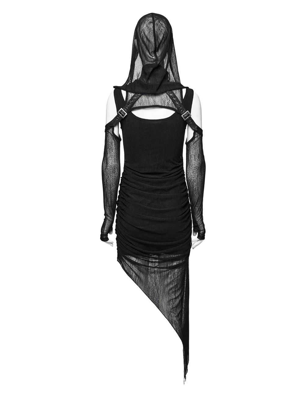 Edgy Hooded Wasteland Two-Piece Dress with Mesh Details - image 7