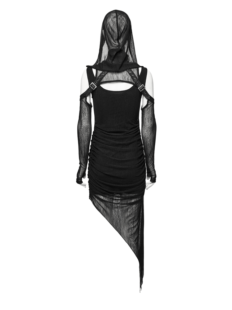 Edgy Hooded Wasteland Two-Piece Dress with Mesh Details - image 7