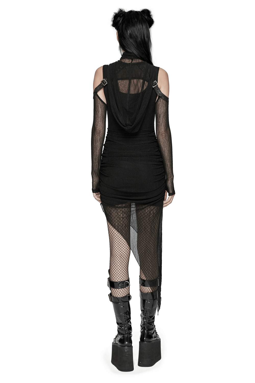 Edgy Hooded Wasteland Two-Piece Dress with Mesh Details - image 2