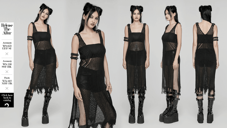 Edgy Knit Techwear V-Neck Slit Dress for Women - image 16