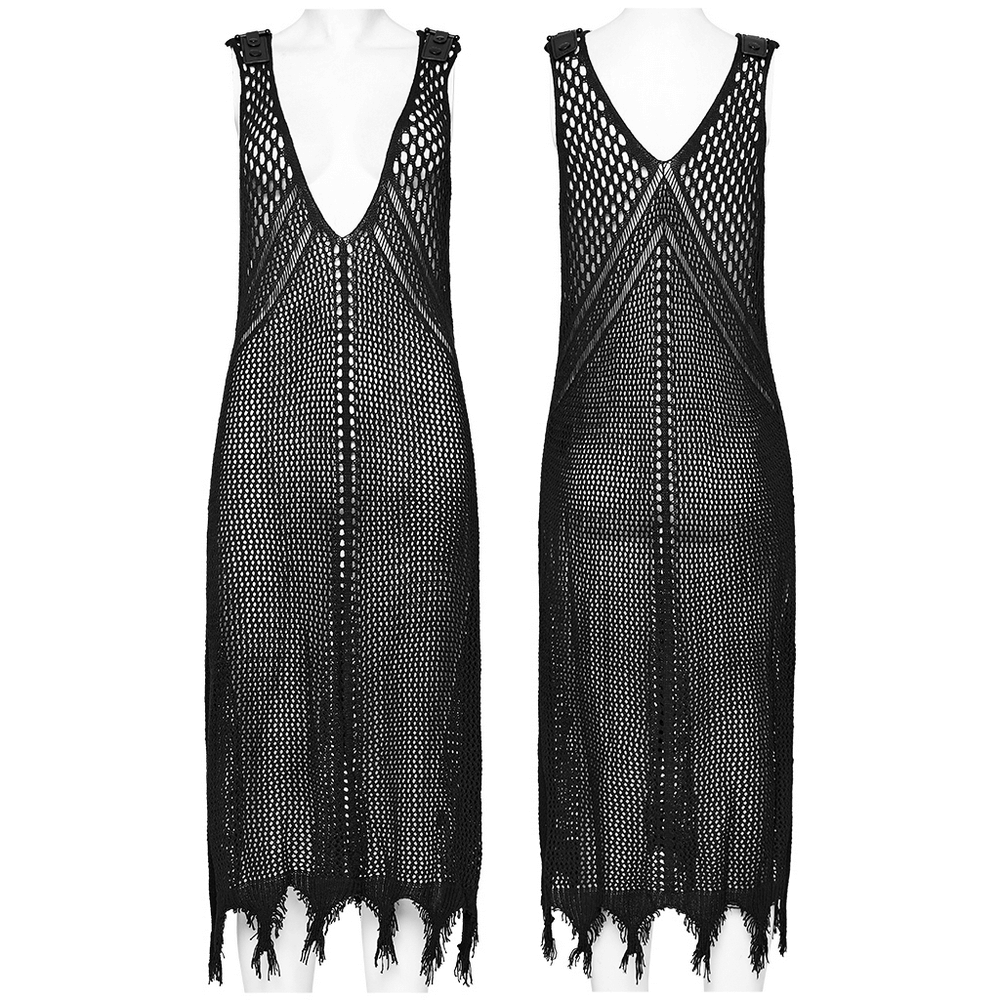 Edgy Knit Techwear V-Neck Slit Dress for Women - image 3