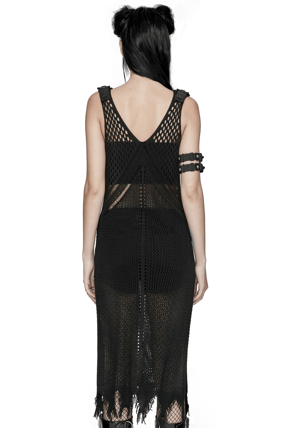 Edgy Knit Techwear V-Neck Slit Dress for Women - image 2