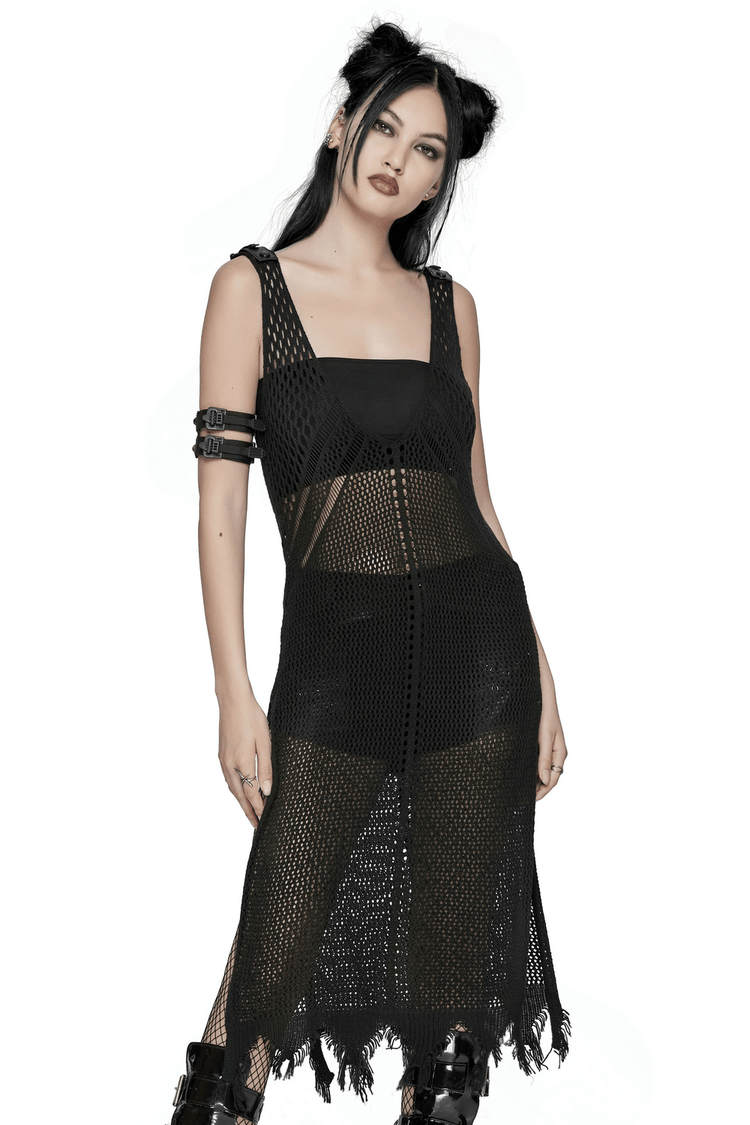 Edgy Knit Techwear V-Neck Slit Dress for Women - image 1
