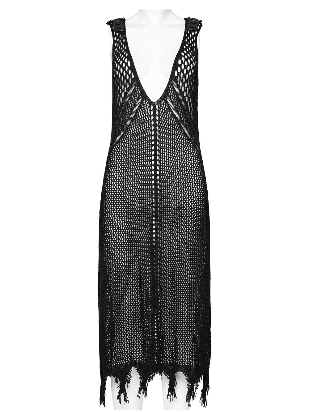 Edgy Knit Techwear V-Neck Slit Dress for Women - image 4