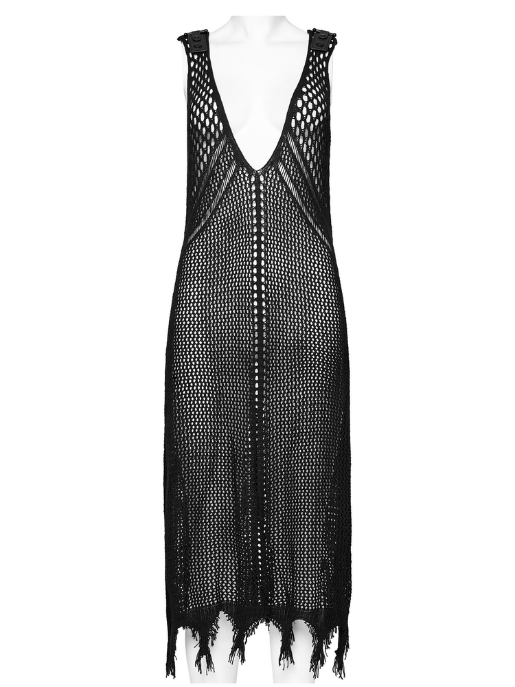 Edgy Knit Techwear V-Neck Slit Dress for Women - image 4
