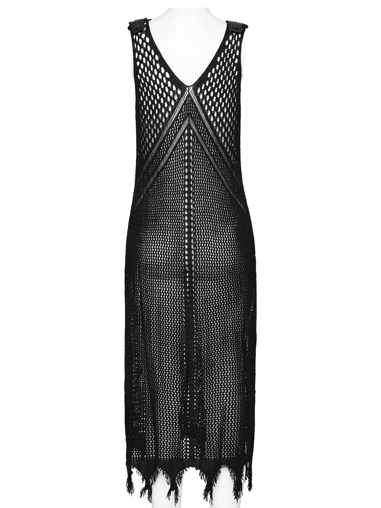 Edgy Knit Techwear V-Neck Slit Dress for Women - image 6