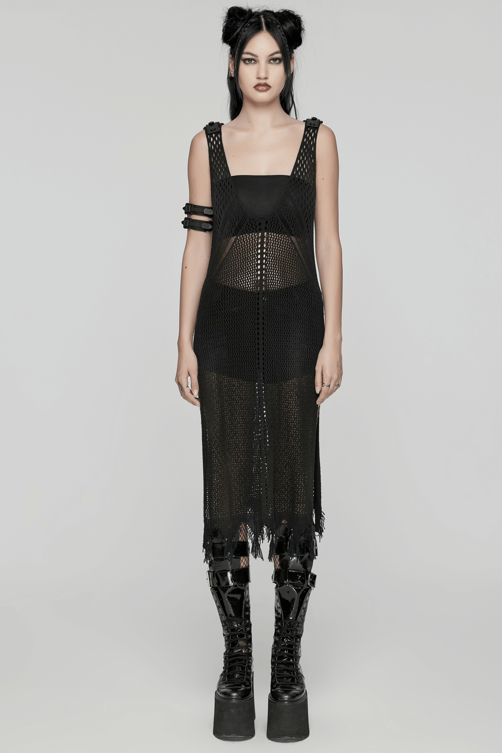 Edgy Knit Techwear V-Neck Slit Dress for Women - image 14