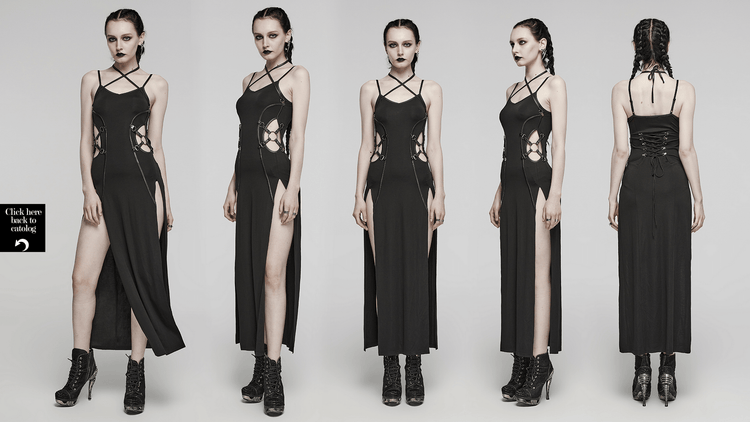 Edgy Long Two-Way Straps Dress with Slits and Lace Up - image 15