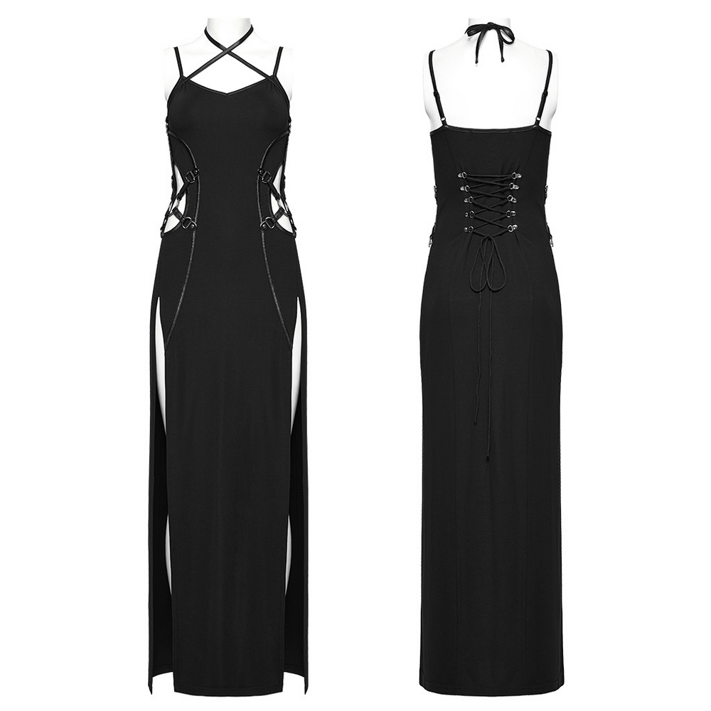 Edgy Long Two-Way Straps Dress with Slits and Lace Up - image 3