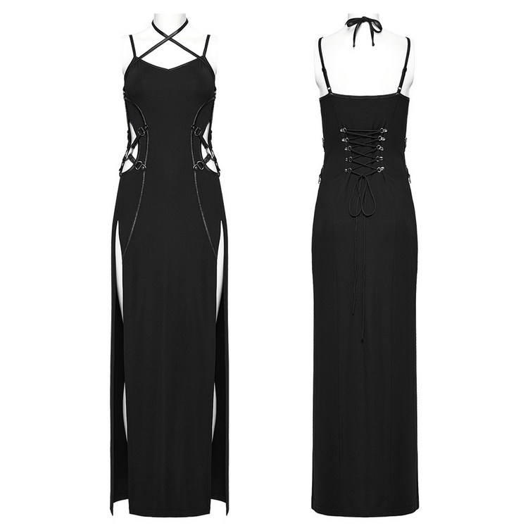 Edgy Long Two-Way Straps Dress with Slits and Lace Up - image 3