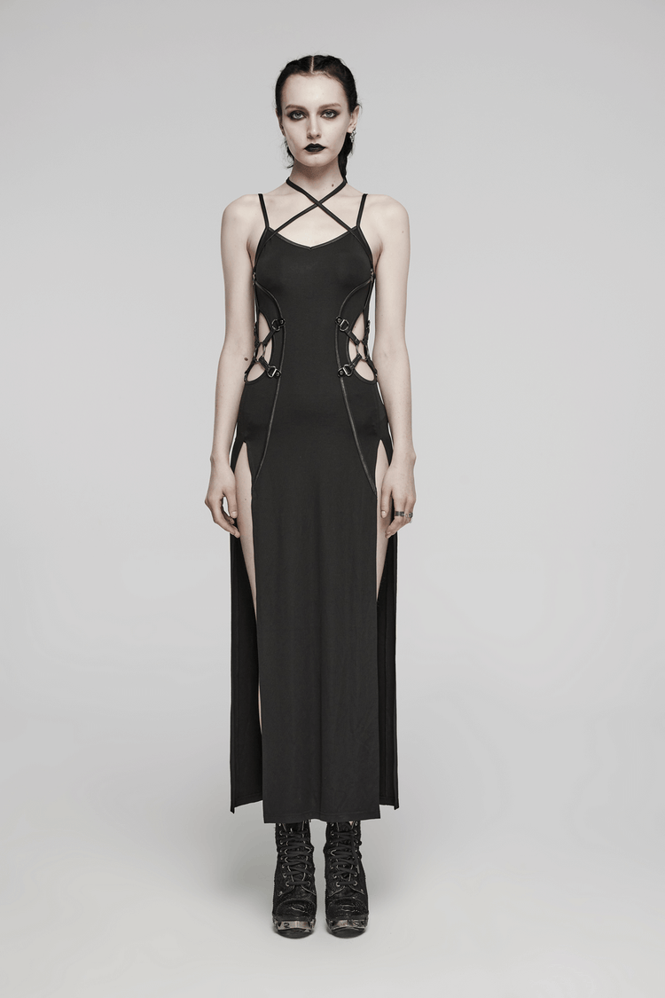 Edgy Long Two-Way Straps Dress with Slits and Lace Up - image 11