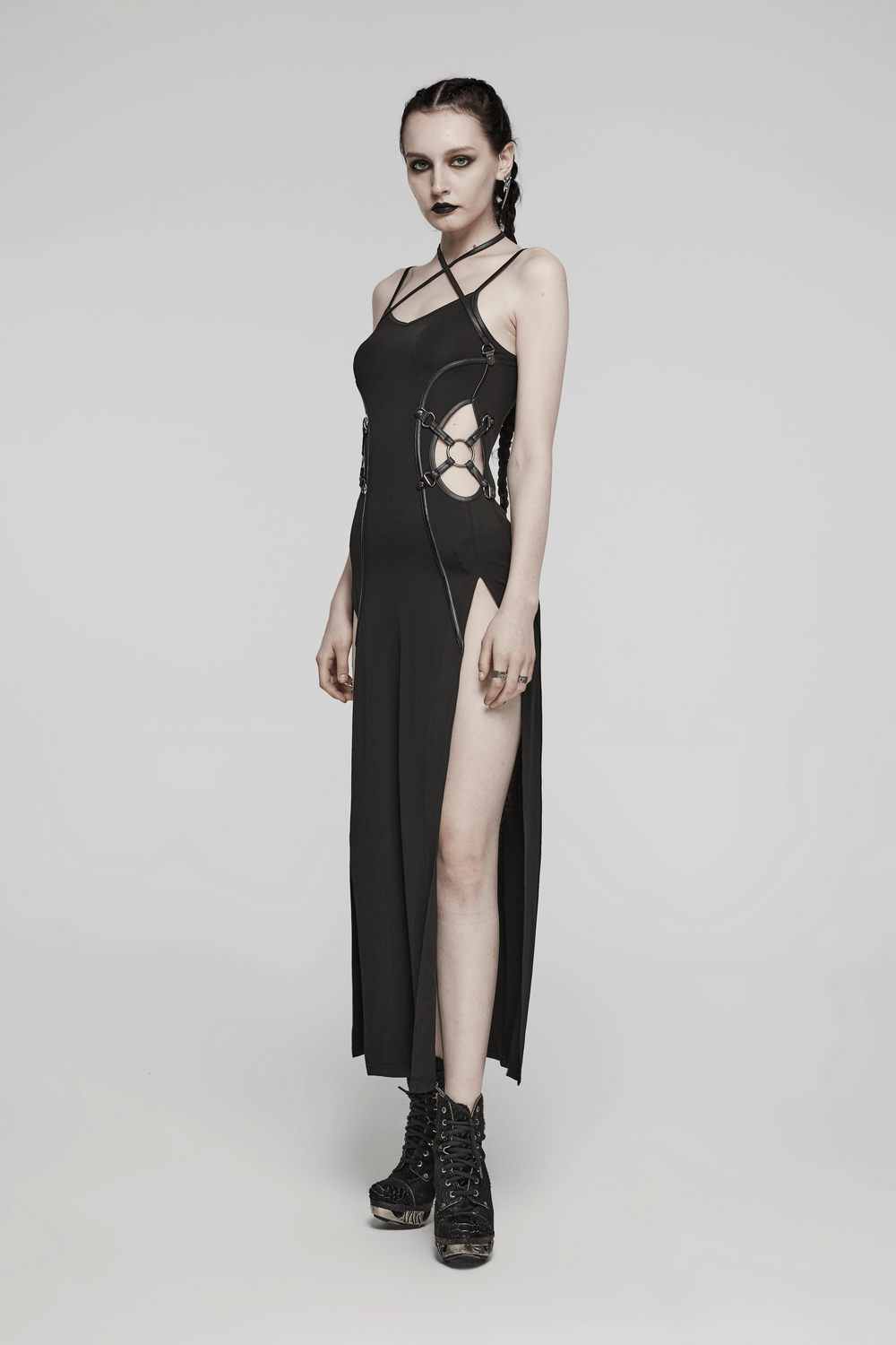 Edgy Long Two-Way Straps Dress with Slits and Lace Up - image 12