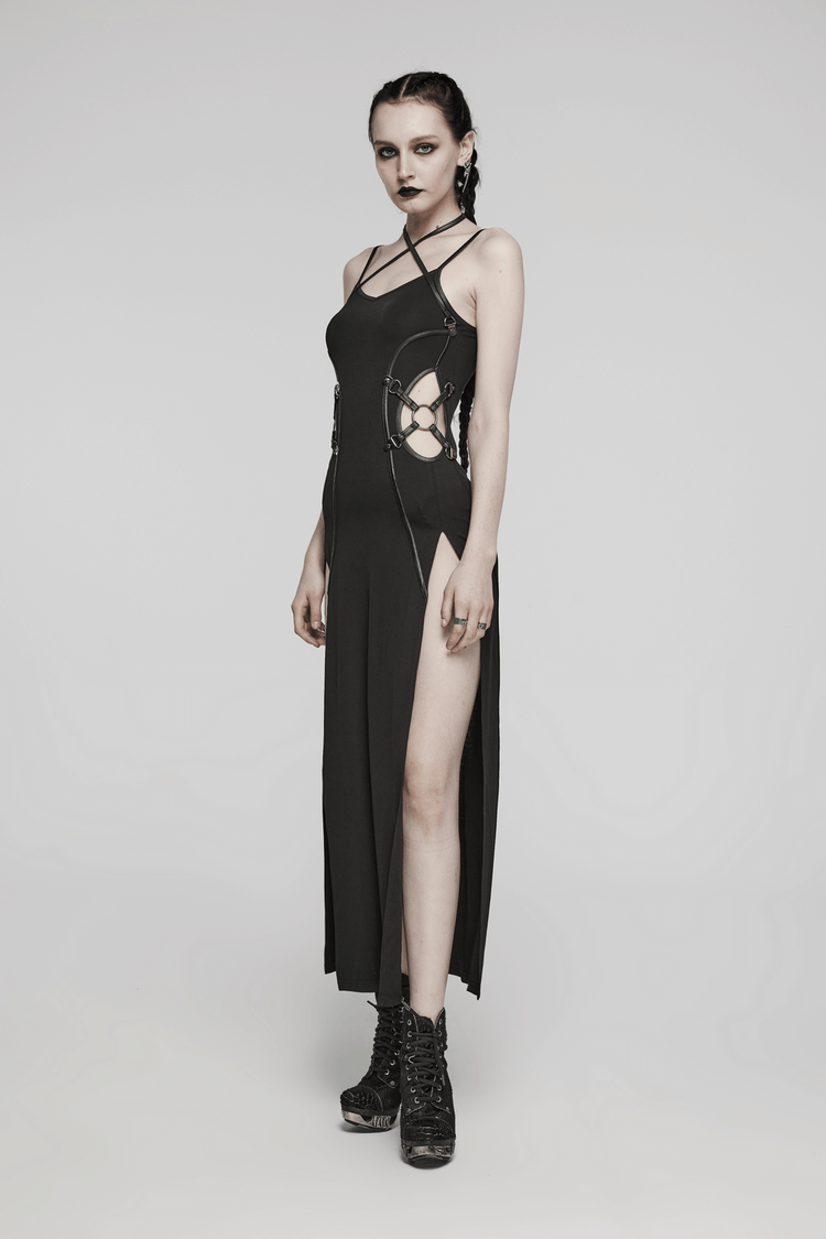 Edgy Long Two-Way Straps Dress with Slits and Lace Up - image 12