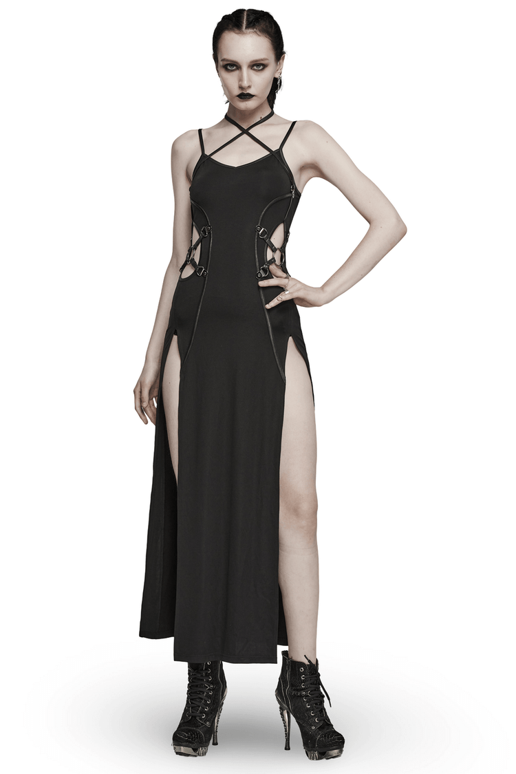 Edgy Long Two-Way Straps Dress with Slits and Lace Up - image 1