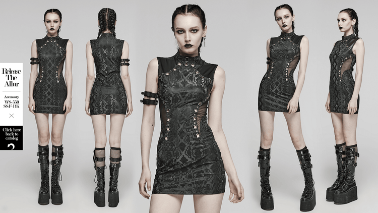 Edgy Snake-Skin Patterned Sleeveless Punk Dress - image 13
