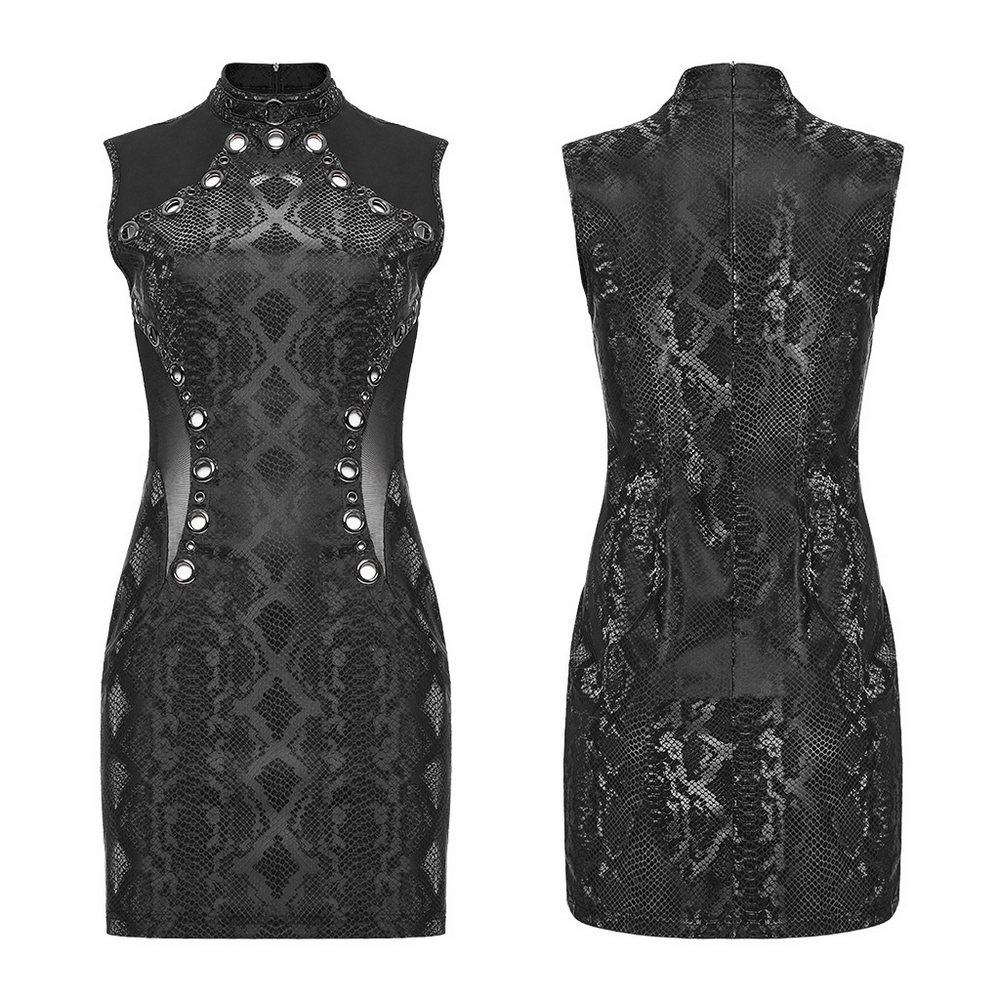 Edgy Snake-Skin Patterned Sleeveless Punk Dress - image 3