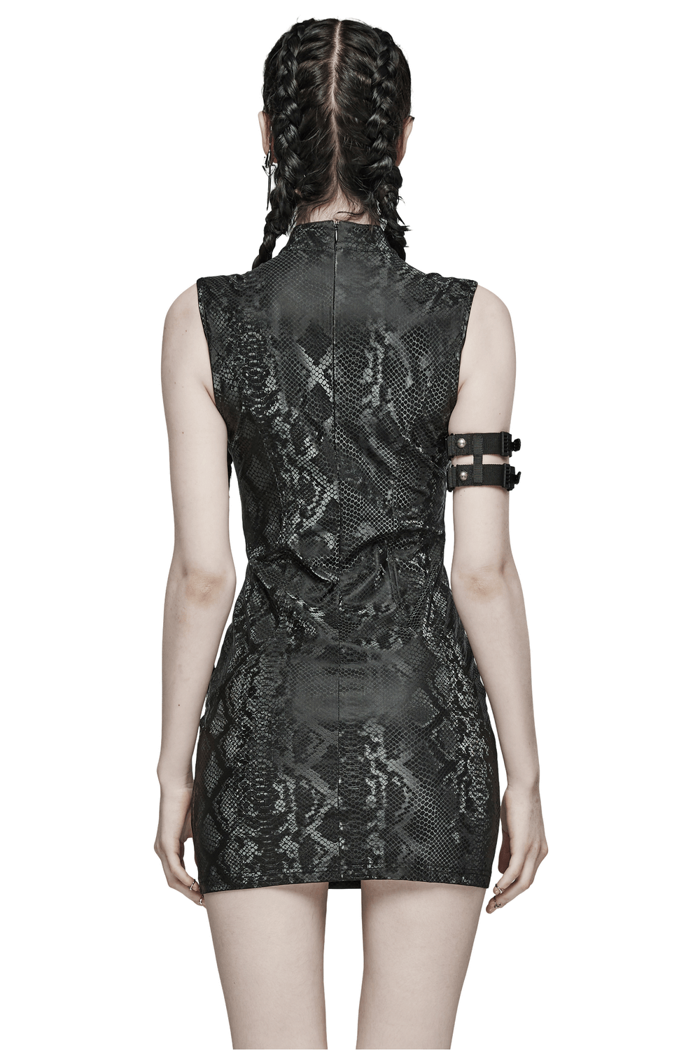 Edgy Snake-Skin Patterned Sleeveless Punk Dress - image 2