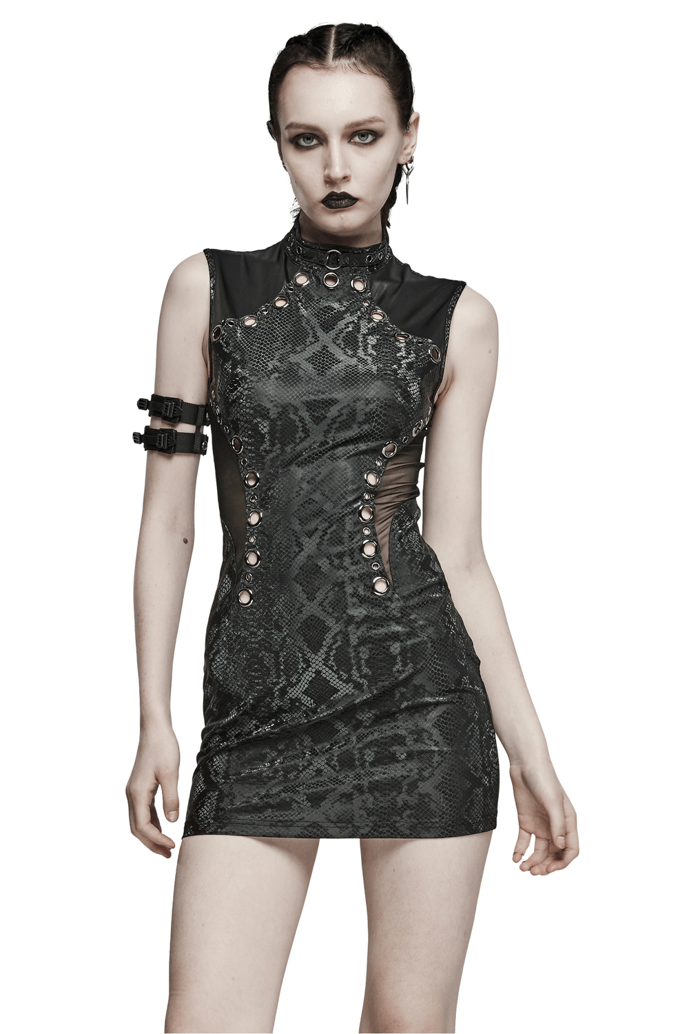 Edgy Snake-Skin Patterned Sleeveless Punk Dress - image 1