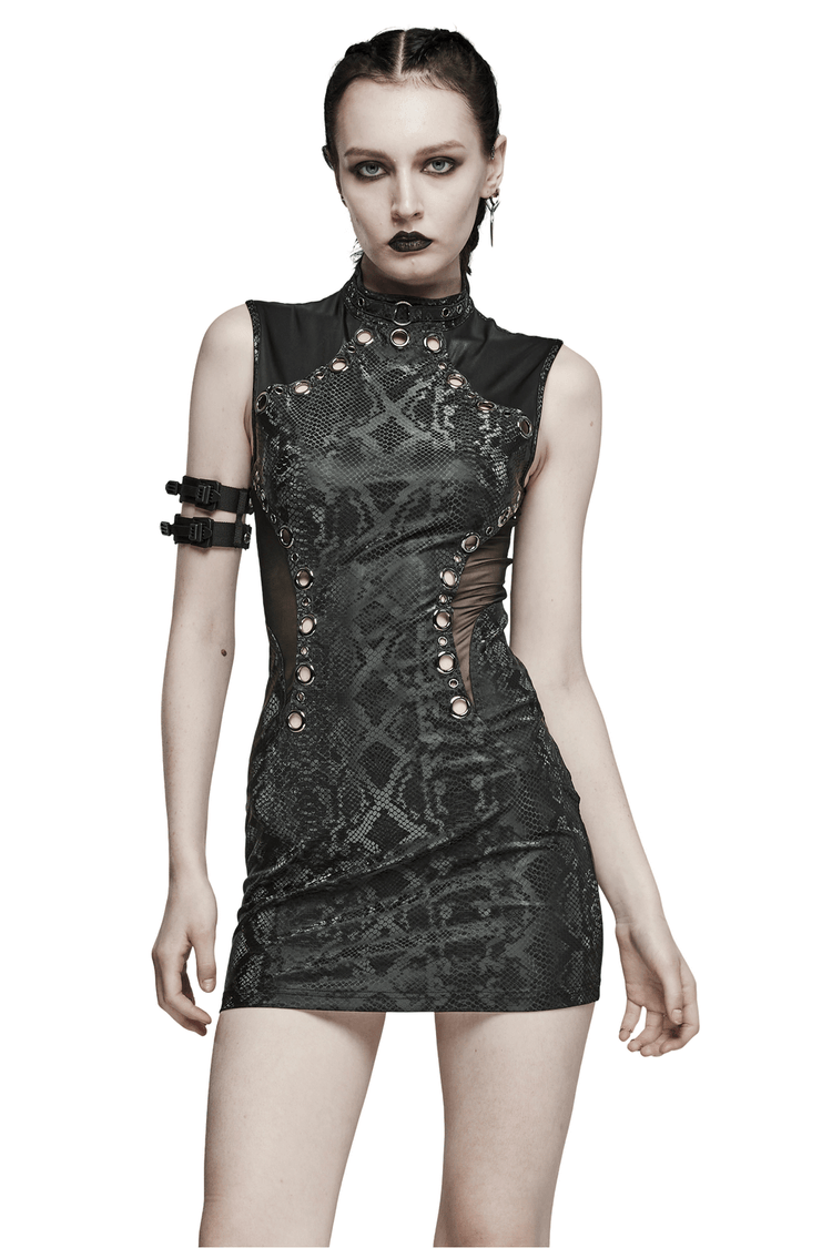 Edgy Snake-Skin Patterned Sleeveless Punk Dress - image 1