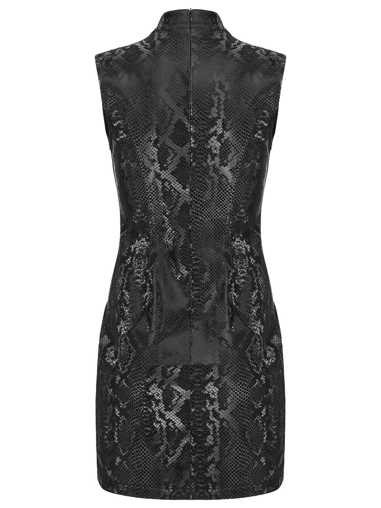 Edgy Snake-Skin Patterned Sleeveless Punk Dress - image 6