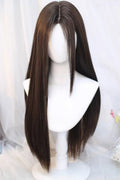 Cool Brown Natural Long Straight Wig with Curtain Bangs Sweet Daily Style front view