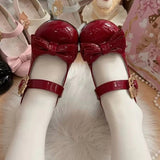 Cute Cat Element Single-Strap Buckle Round-Toe Bow Mary Jane Shoes 2 Heel Heights - Wine-Red(2.8cm) - 2