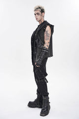 Black Studded Men's Punk Cool Fingerless Gloves - Product - 2