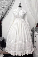 White [Quiet Place] Long Sleeves Jacquard Ruffle Embroidery Bowknot Gothic Lolita Dress - Product - 3