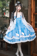 Original Chinese Han Elements Improved Lotus Print Sweet Hanfu Dress Full Set - Product - 4
