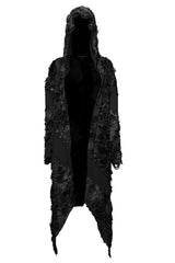 Black Ruffle Hooded Ripped Asymmetric Women's Punk Long Coat - Product - 5