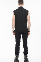 Black Punk Simple Everyday Stand Collar Print Sleeveless Men's Shirt - Product - 9