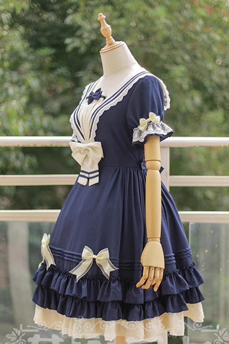 Rhine River Navy Style Short Sleeves Bowknot Sweet Lolita Dress 4 Colors - Product - 9