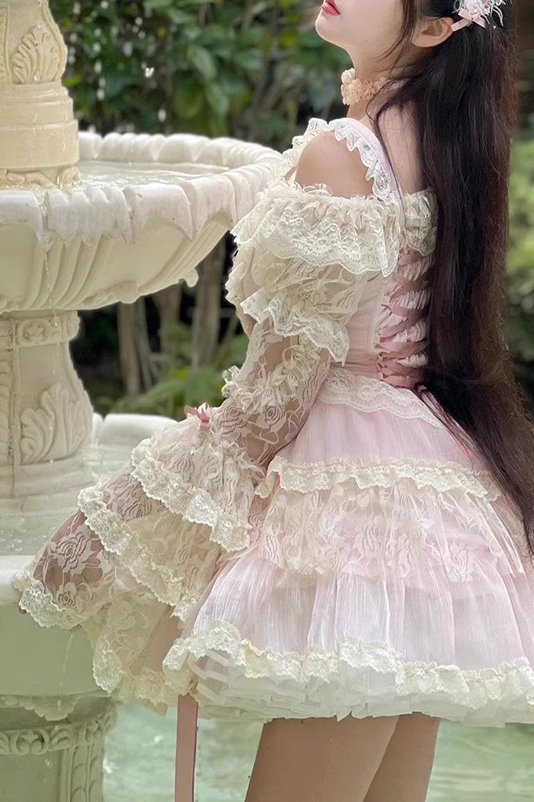 Pink Delicate Lace Flowers Love Song Bowknot Lace Sweet Lolita Dress - Product - 11