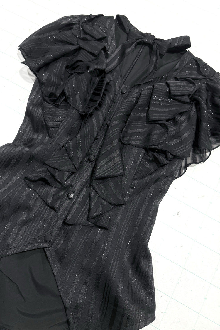 Black Ruffled Bow Gothic Japanese Lolita Blouse - Product - 7