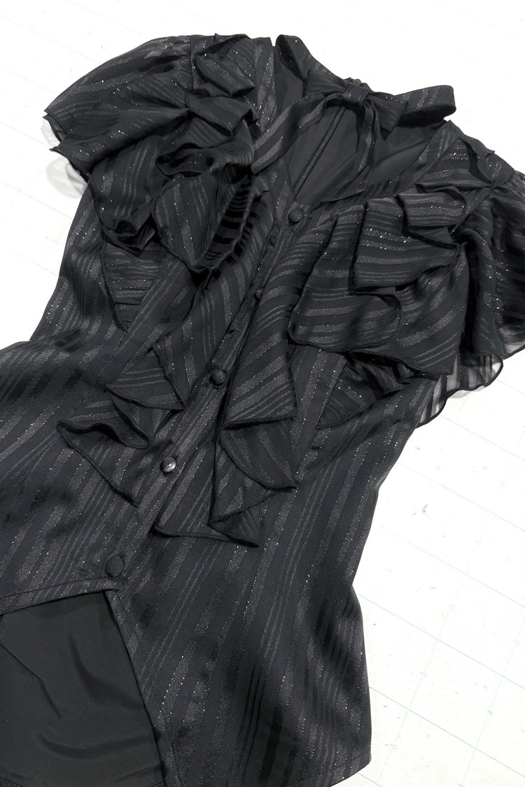 Black Ruffled Bow Gothic Japanese Lolita Blouse - Product - 7