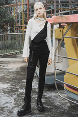 Black Detachable Loop Denim Skinny Women's Steam Punk Jeans - Product - 4