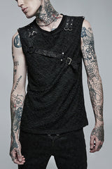 Black Sleeveless Stitching Mesh Buckle Men's Steampunk Vest - Black - 1