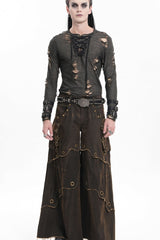 Coffee Eyelet Men's Gothic Pants Pocket Trousers - Coffee - 1