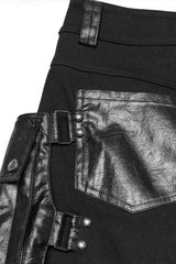 Black Big-pocket Faux Leather Stitching Men's Punk Shorts - Product - 8