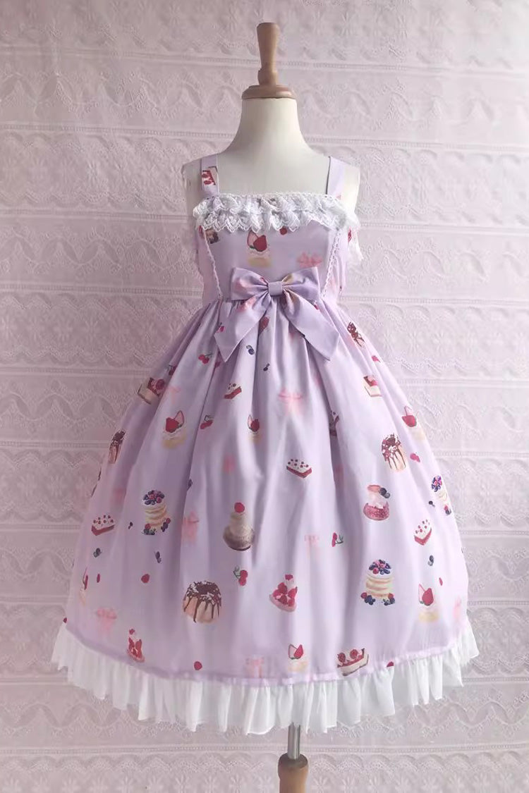 Strawberry Fruit Dessert Print Ruffle Bowknot Lace Sweet Lolita Jsk Dress 5 Colors - Purple - 6