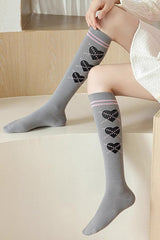 Pearl Knee-High Print Sweet Lolita Socks 4 Colors - Grey - 2