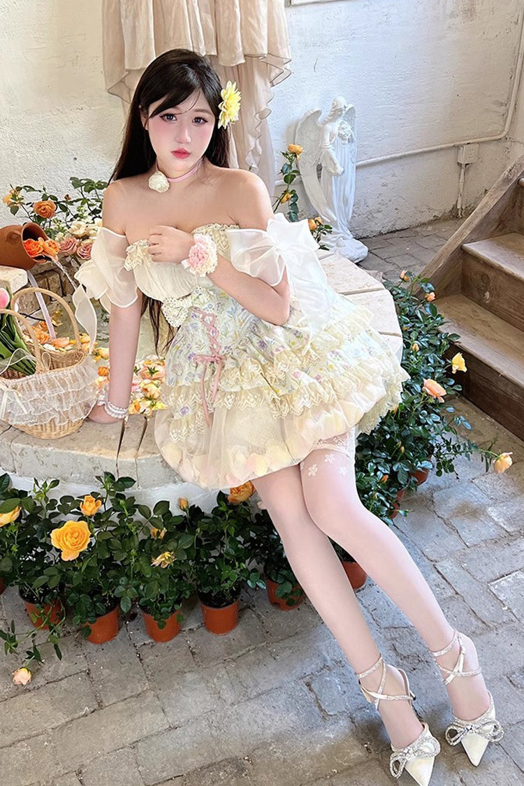 Ivory [Flower Story] Tulip Print Bowknot Lace Sweet Lolita Skirt - Product - 6