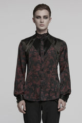 Black/Red Stand Collar Long Sleeves Ruffle Pleated Men's Gothic Blouse - Black/Red - 1