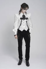 White Lapel Collar Long Sleeves Jacquard Swallow-tailed Lace Men's Gothic Palace Shirt - Product - 9