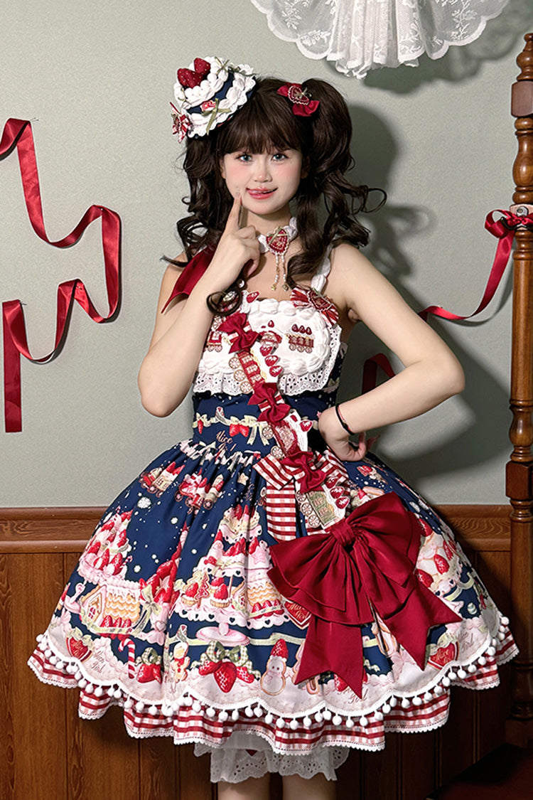 Mint Strawberry Dessert Print Natural Waisted Ruffle Bowknot Sweet Lolita JSK Dress 4 Colors - Product - 16
