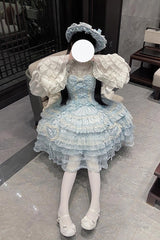 Blue [Sweetheart Diary] Multi-Layered Ruffle Hanayome Embroidery Bowknot Lace Sweet Lolita Jsk Dress - Product - 11